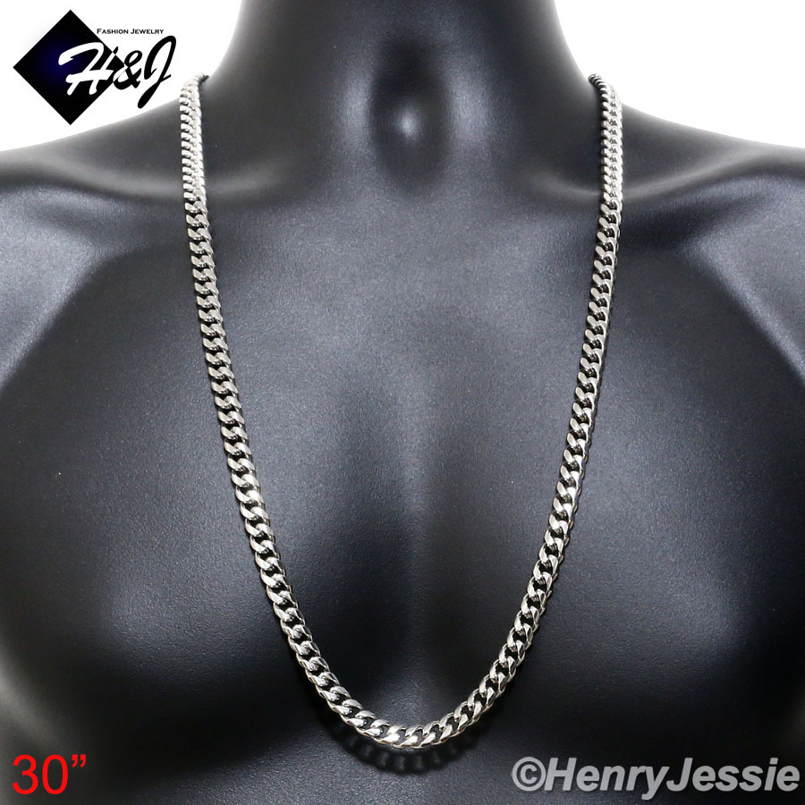 18-40″MEN Stainless Steel 7/10/12/14mm Silver Miami Cuban Curb Chain Necklace