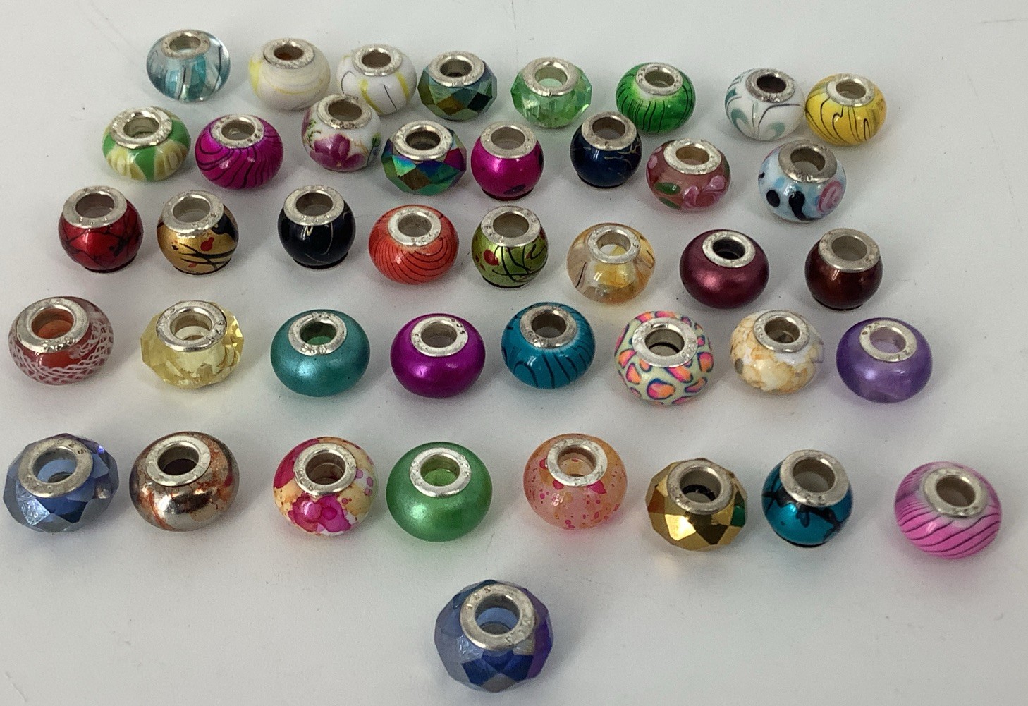 Lot 41 Ceramic Glass Plastic Beads Charm Charms Stamped 925 Rims