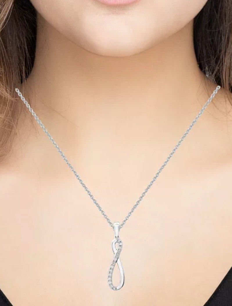 925 Sterling Silver Infinity Pendant Necklace w/ Diamond, Signed