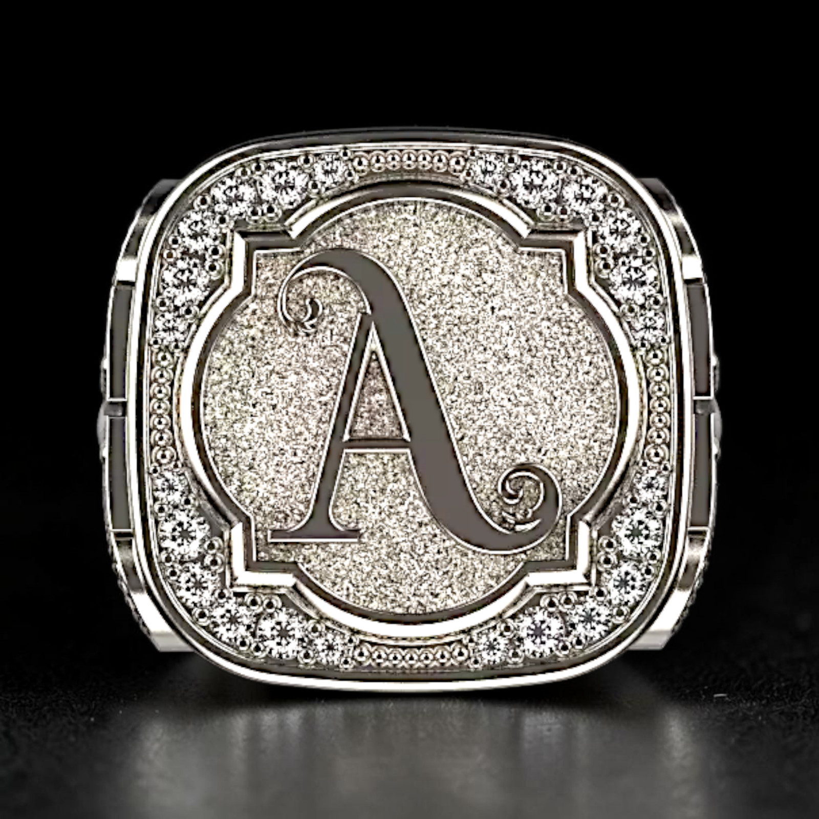 Sterling Silver Initial Signet Ring – Custom Square Diamond Halo Men’s Jewelry