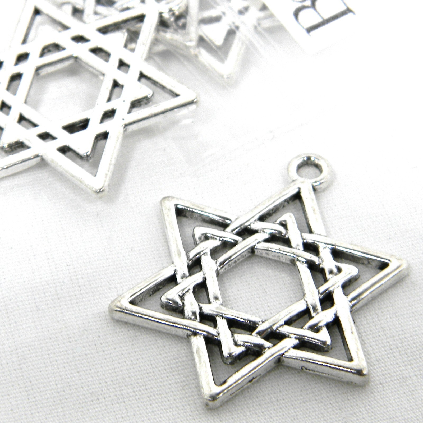 4 Big 1 1/4 inch Antique Silver Star of David Hexagram Jewish Pendant Charms
