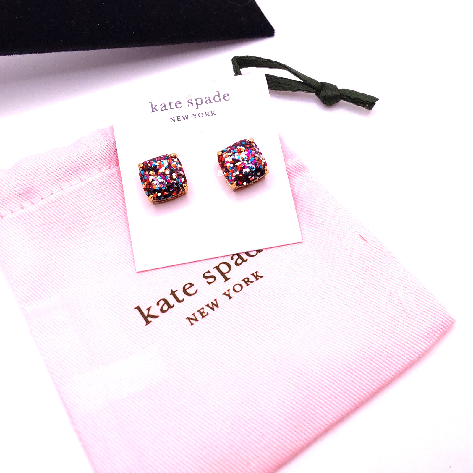 Kate Spade New York Small Square Stud Earrings – Multi Glitter/ Gold Tone