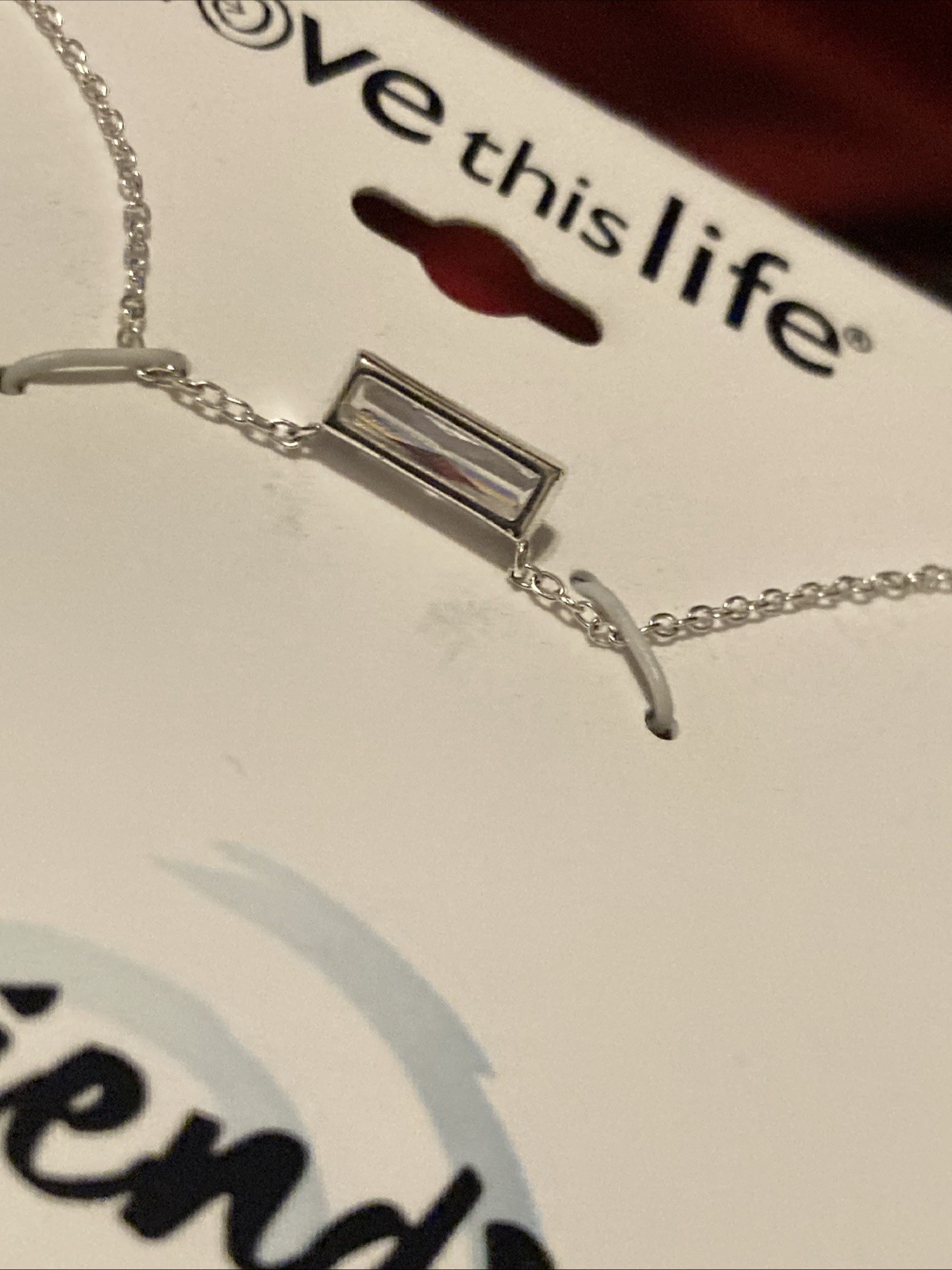 NEW Love this Life Friends Necklace Rhinestone Bar Sterling Silver 16”+2” Adjust
