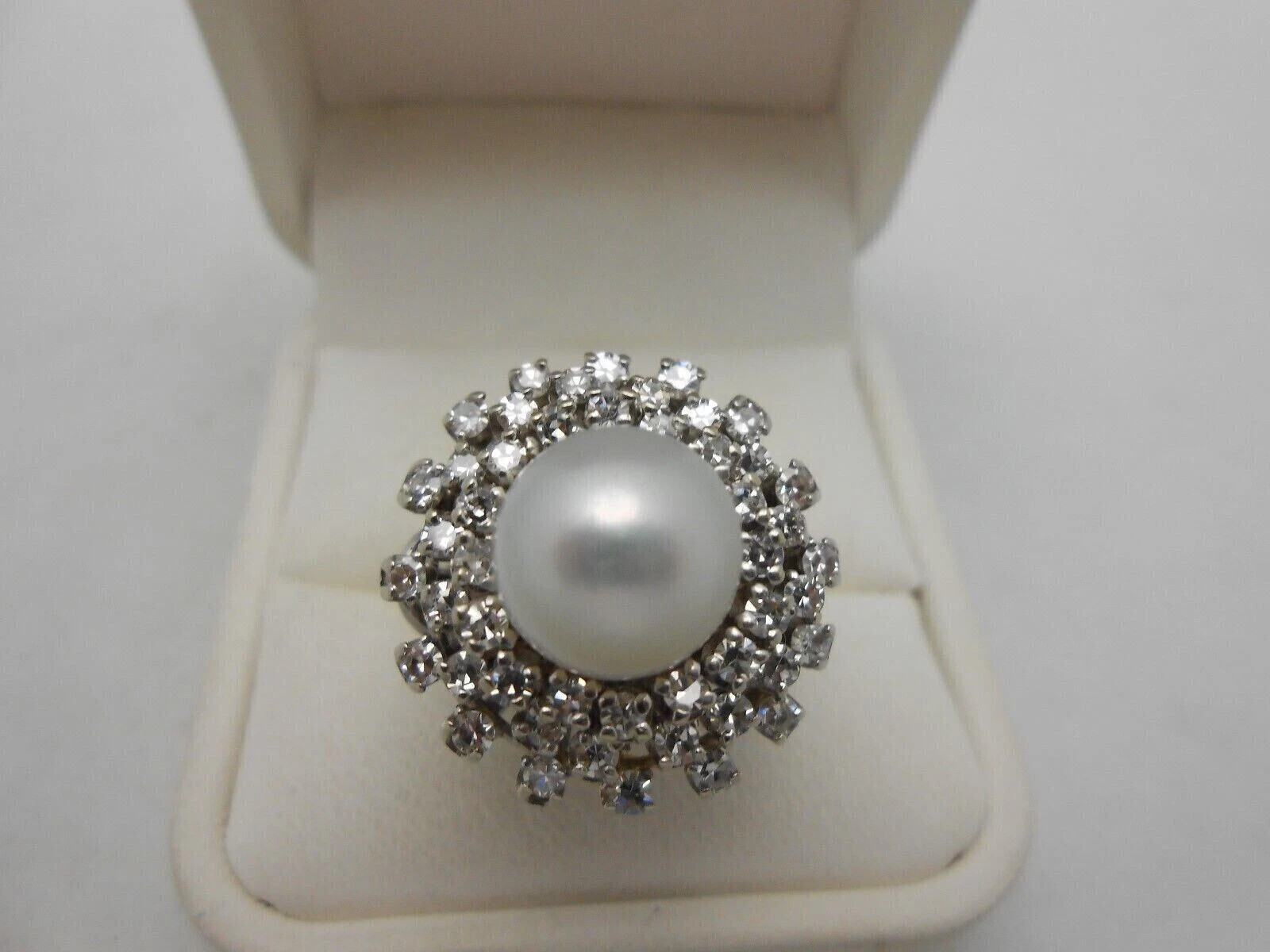 2.50Ct Round Cut Natural Pearl Cluster Engagement Ring 14K White Gold Plated