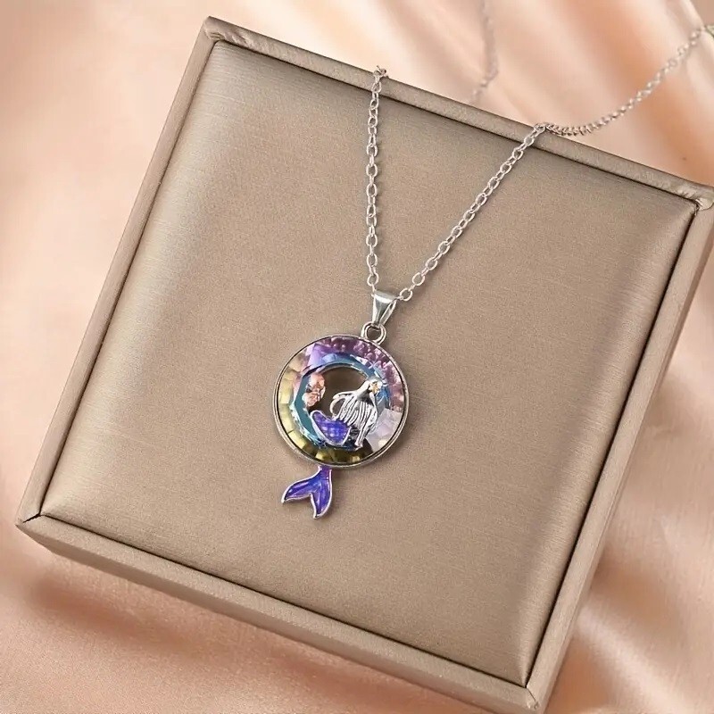 Rainbow Mystical Fire Topaz 925 Sterling Silver Little Mermaid Pendant Necklace
