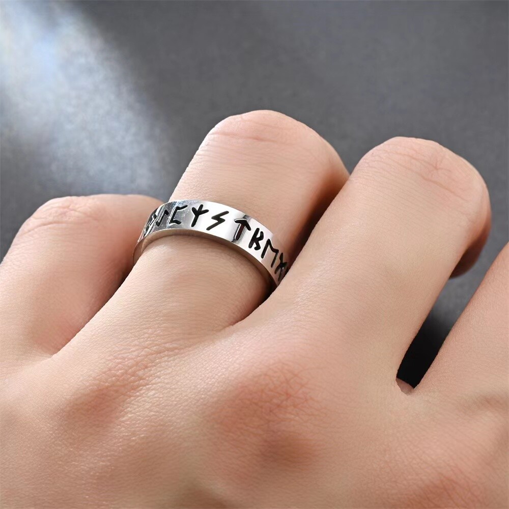 Silver Norse Viking Rune Band Ring For Men Women Stainless Steel Jewelry Gift