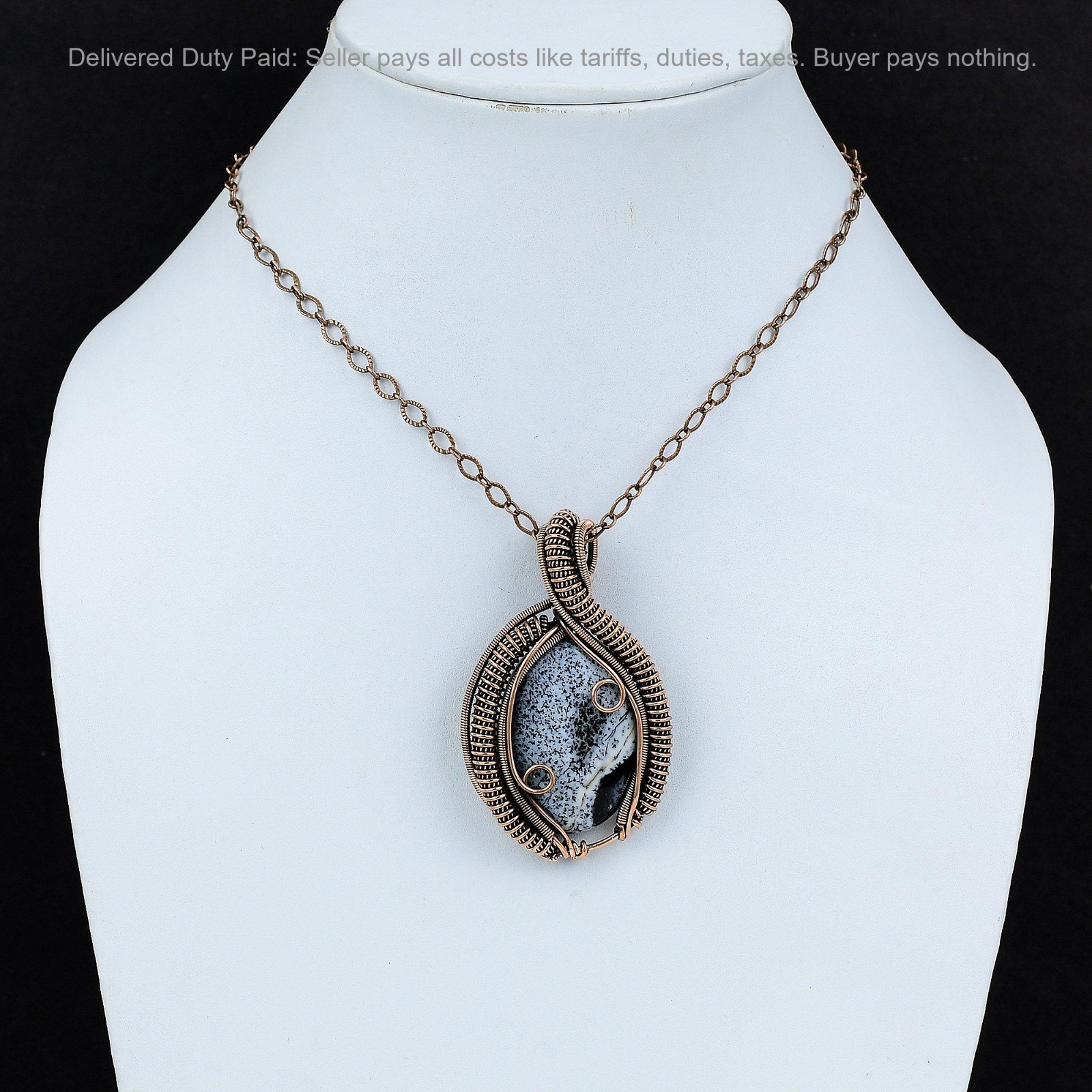 Valentines Deal Oval Dendrite Opal Stone Copper New Wire Wrapped Elegant Pendant