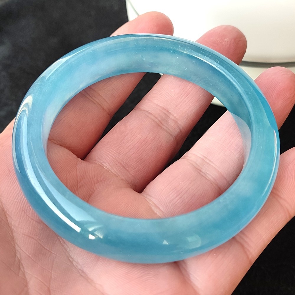 Certified Ice BlueWater 58mm Natural Burma Jade jadeite Bangle Bracelet