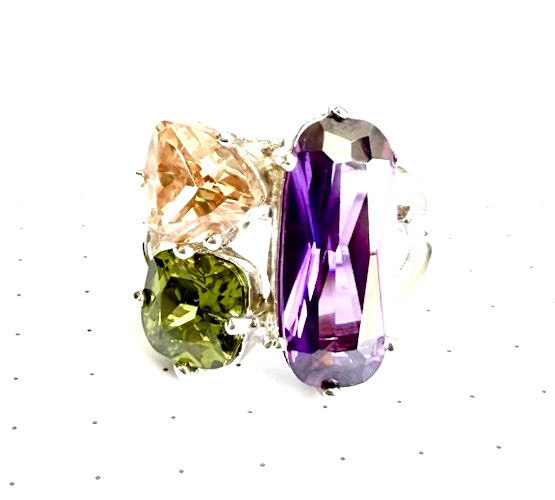 (SIZE 6,7,8,9) Eclectic Colorful Multi-Shape CZ STONES RING .925 STERLING SILVER