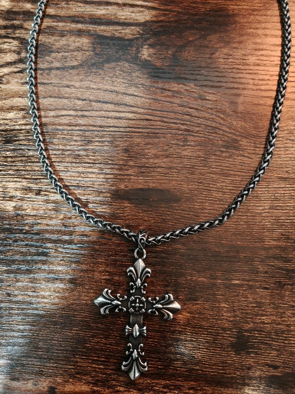 Gothic Cross Necklace With Stainless Steel Wheat Chain