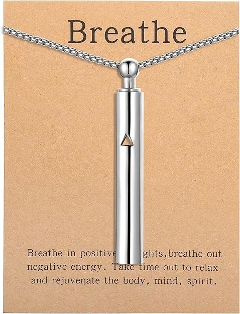 Anxiety Breathing Necklace, Stainless Steel Breathe Pendant for Stress Relief