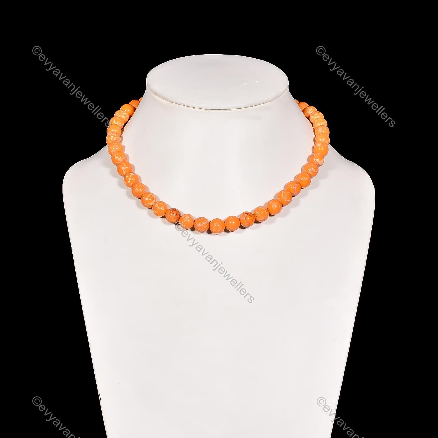 Orange Copper Turquoise Gemstone 925 Silver Beaded Adjustable Necklace For Girls