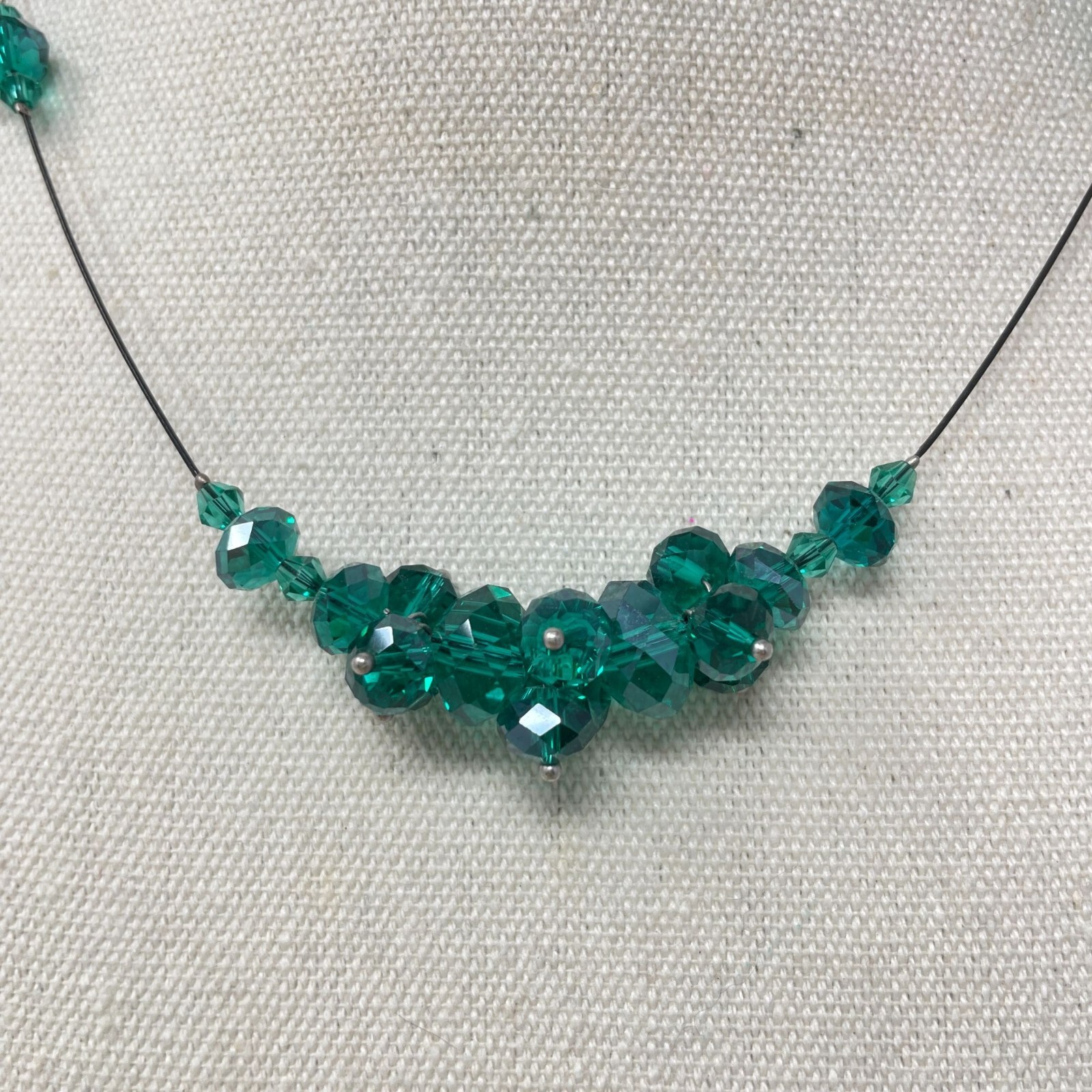 Signed New York Crystal Cluster Necklace Wicked Green Classic Dressy Formal