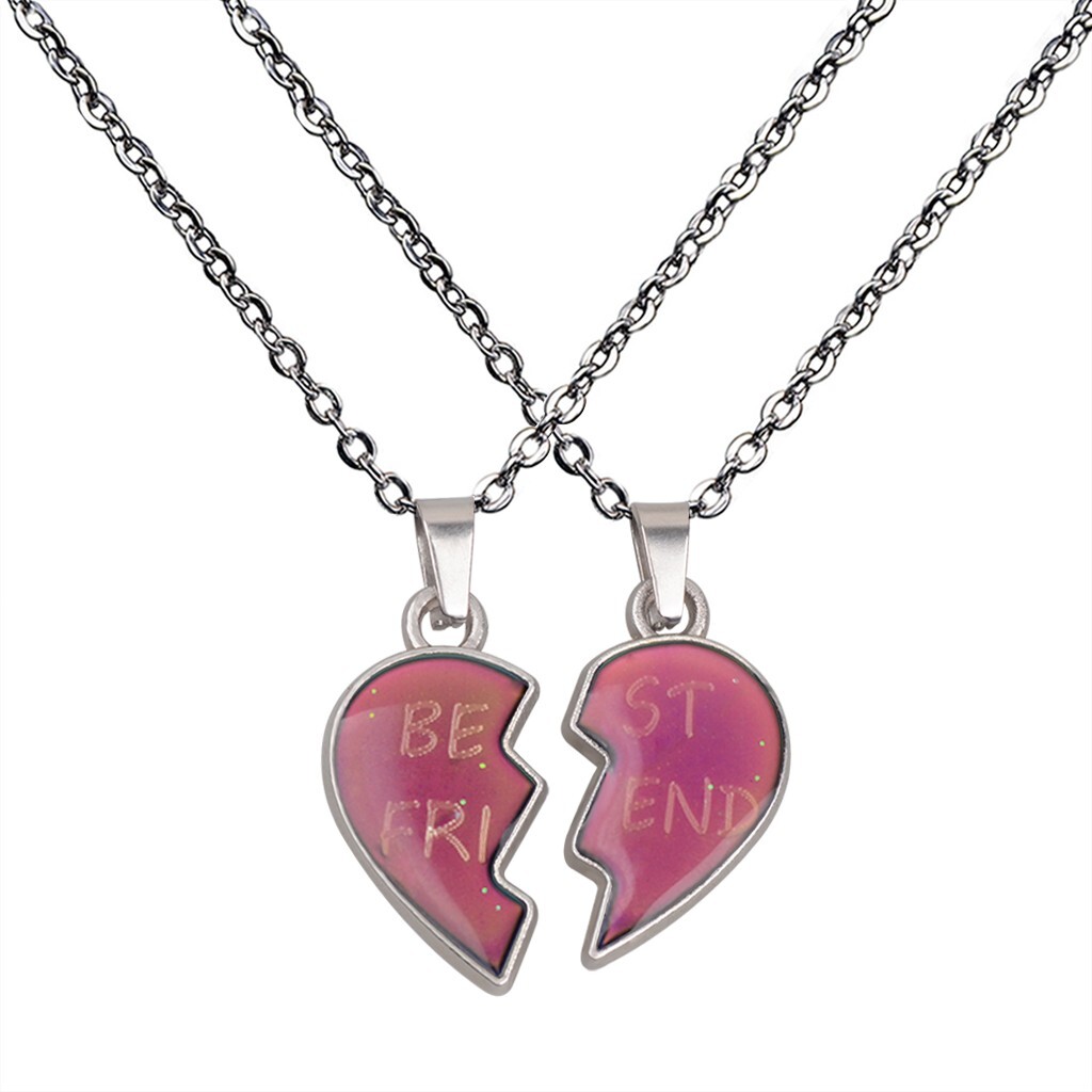 2Pcs/Set Temperature Sensing Color Changing Mood Tracker Best Friends Necklace