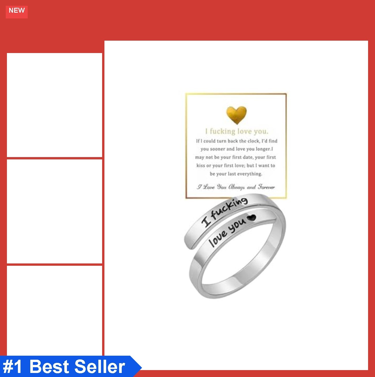 I F♡Cking Love You Ring for Women, Hope Rings Adjustable Stainless Steel Silver