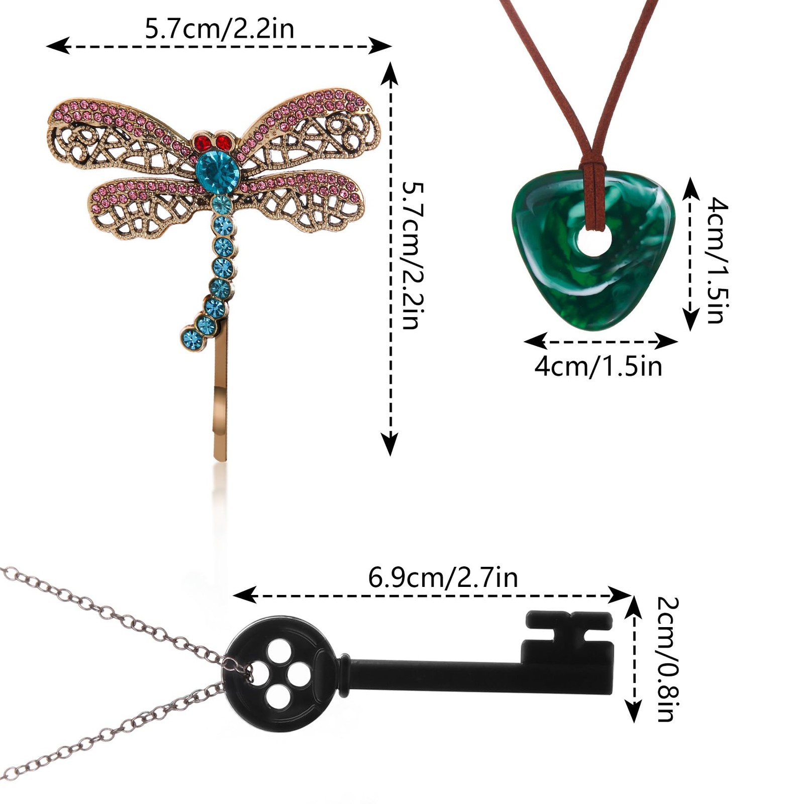 woxafo 3PCS Coraline Accessories Coraline Necklaces|Key Necklaces|Dragonfly Hair