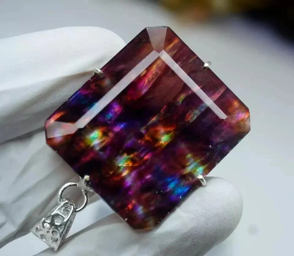 84.75 Ct Natural Ammolite 925 Solid Silver Rainbow PENDANT Certified Gemstone