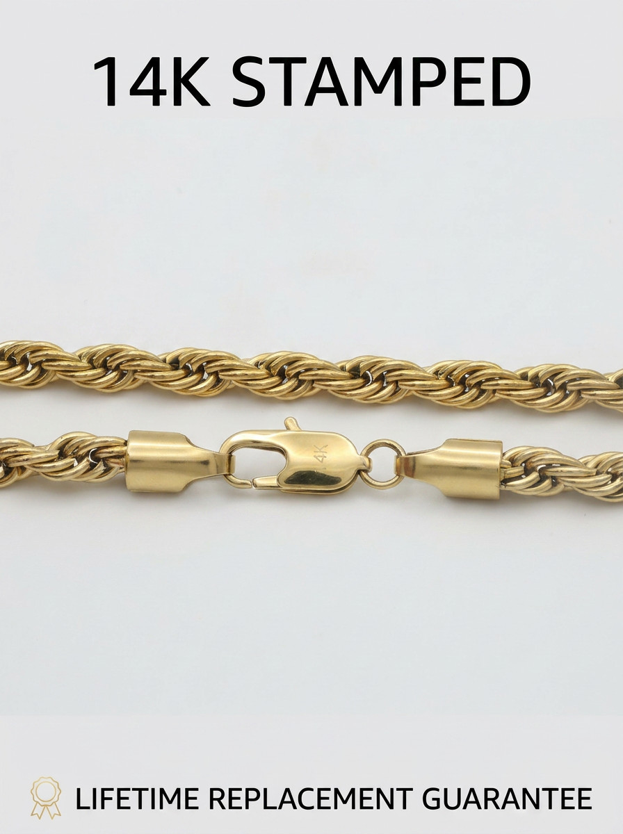 Gold Medium Sized Angel, 14k Heavy Plated Gold, 4mm Rope Chain
