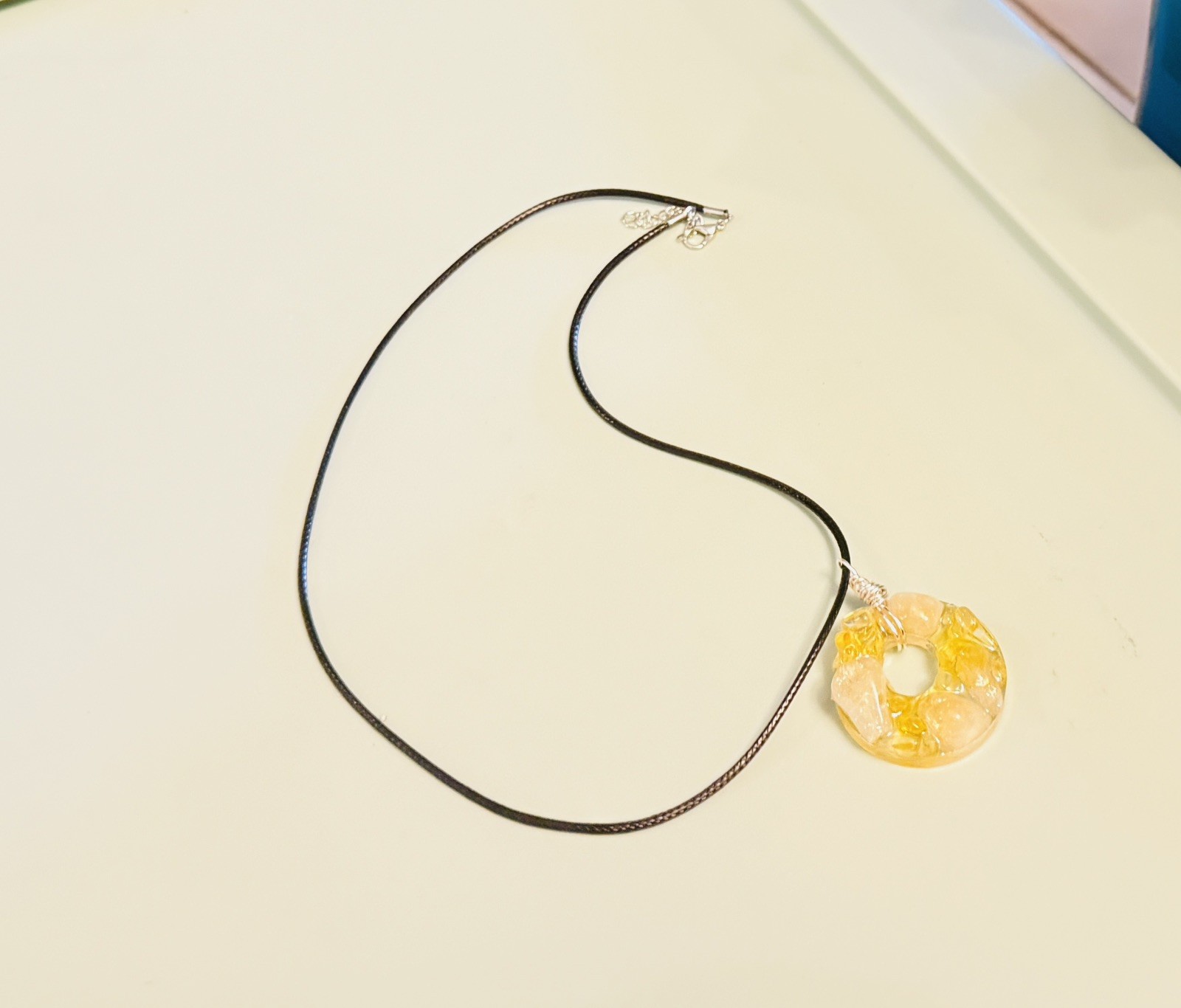 Citrine Necklace Pendant Crystal Donut 50mm Gemstone necklace leather 26in