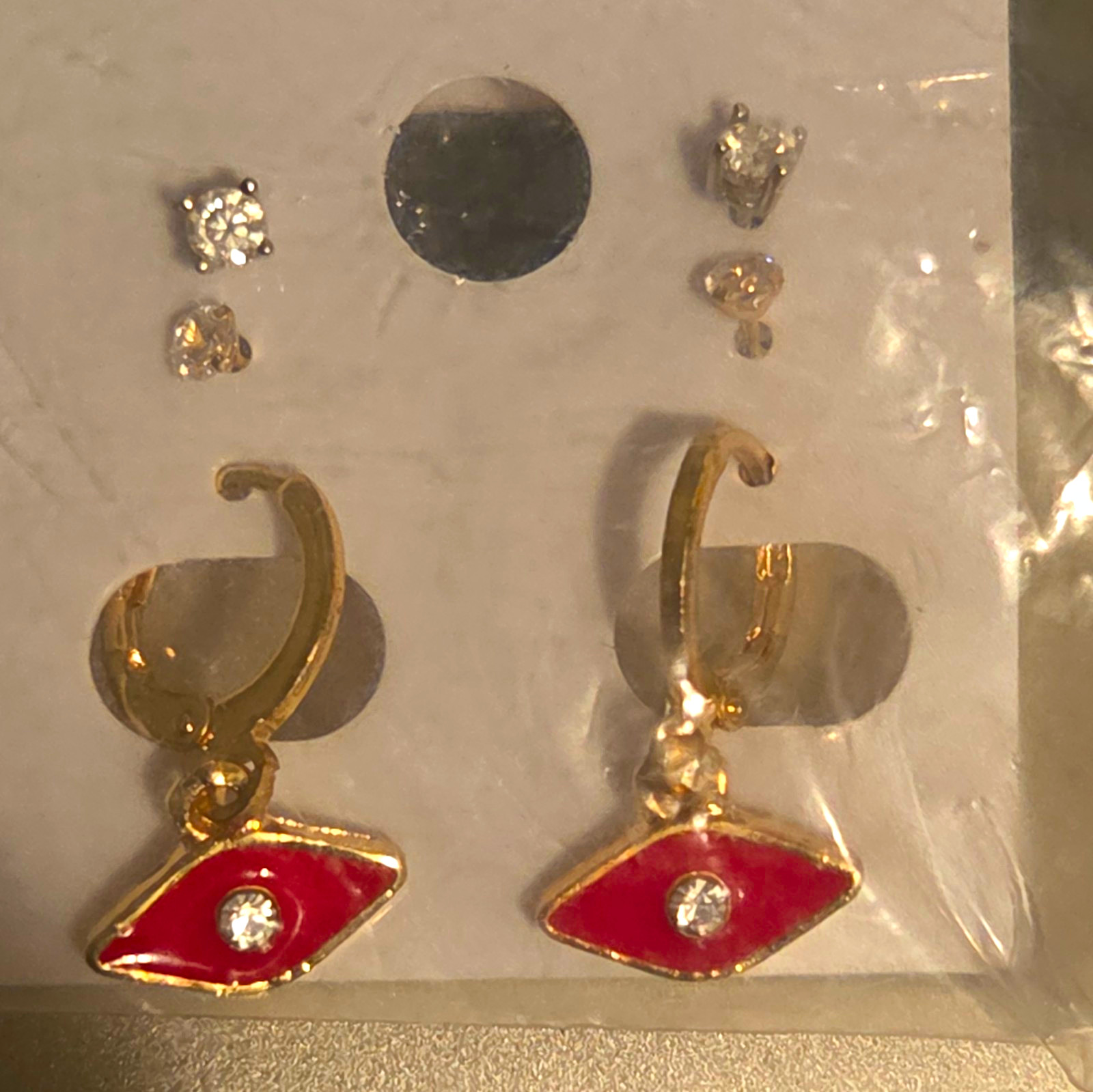 3 Pairs Earrings, 10k Cz Studs, 925 Moissanite Studs, and Gold-filled Huggies