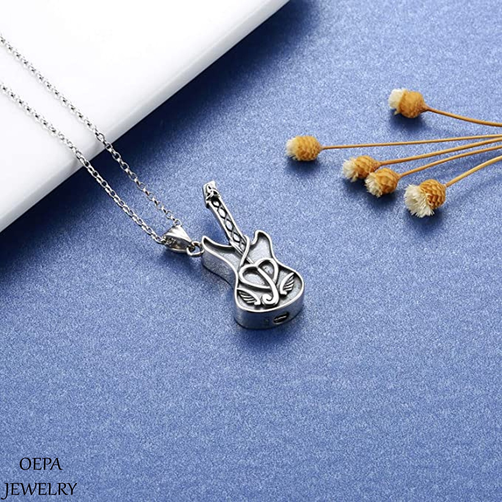 925 Sterling Silver Guitar Cremation Jewelry Urn guitar Necklace for Ash Gifts