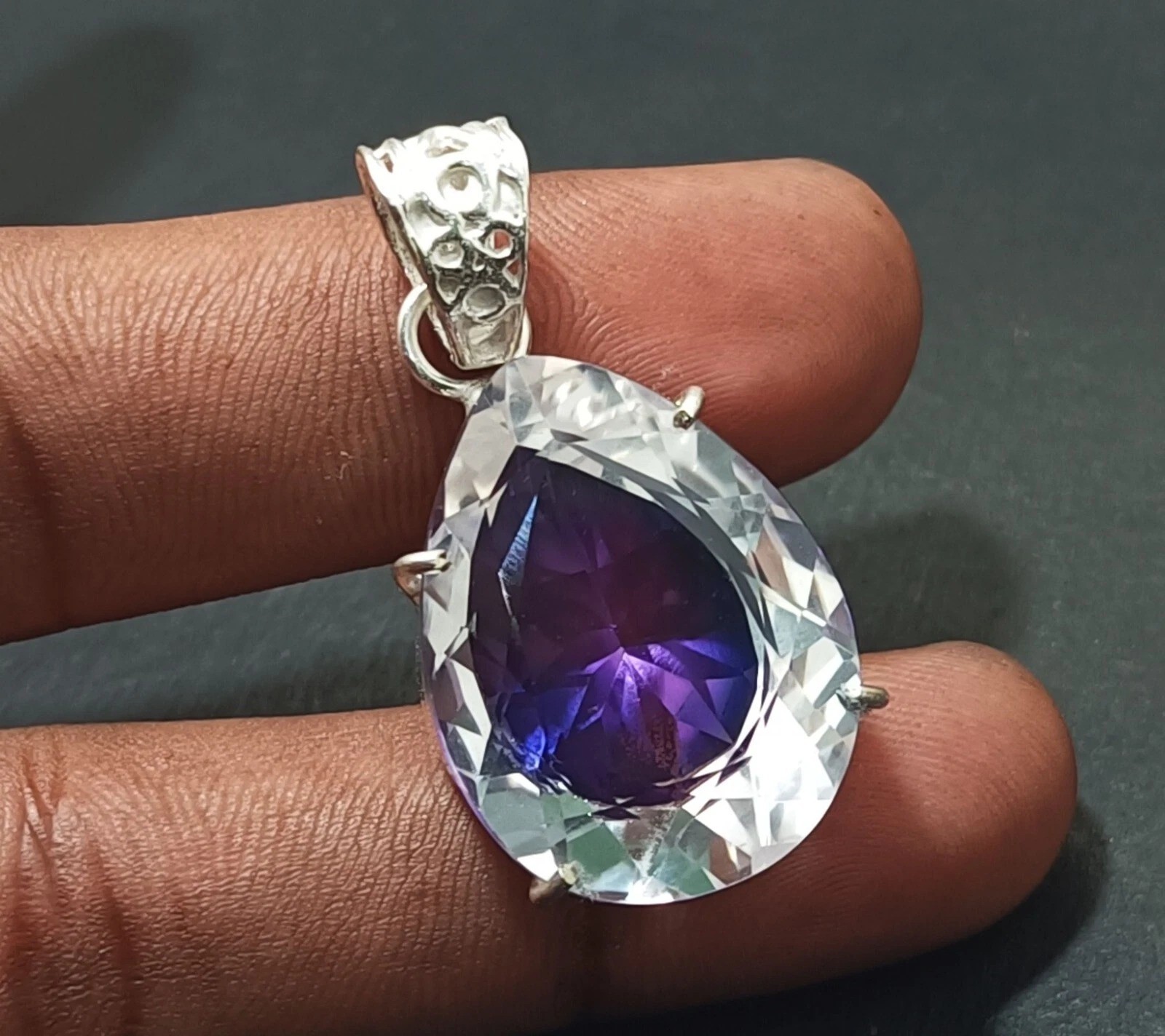 Natural 24.70 Ct Bi-Color FL Pitambari Sapphire Pear Cut 925 Silver Pendant Gem