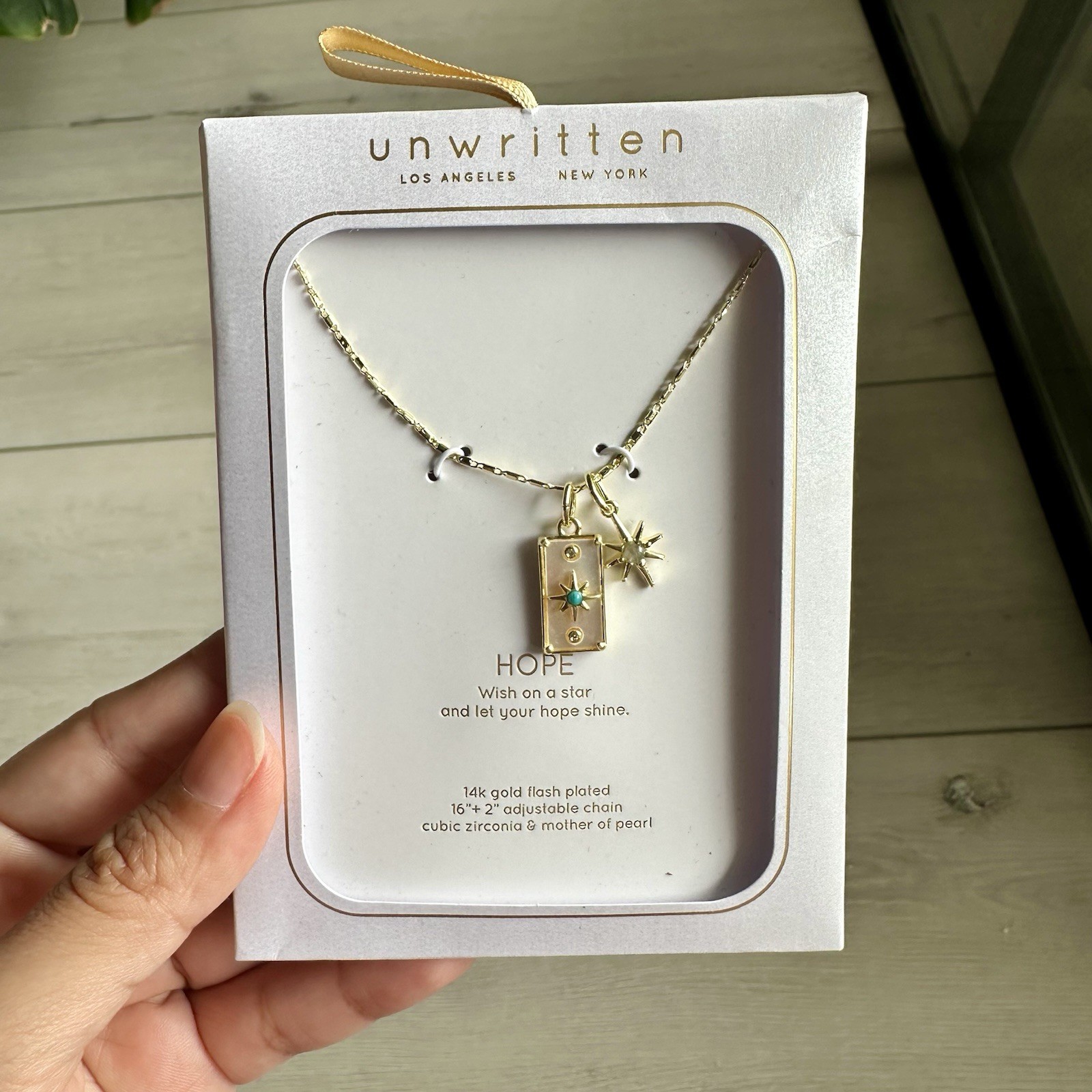 Unwritten Hope Necklace NWT 14K Gold Flash Plated Mother of Pearl CZ Pendant