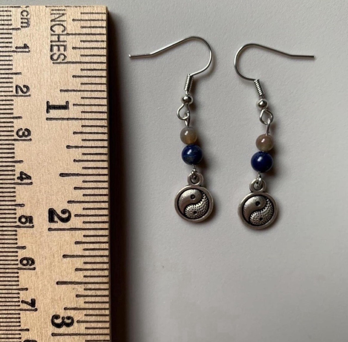 Stainless Steal Yin Yang Crystal Beaded Dangle Earrings Handmade