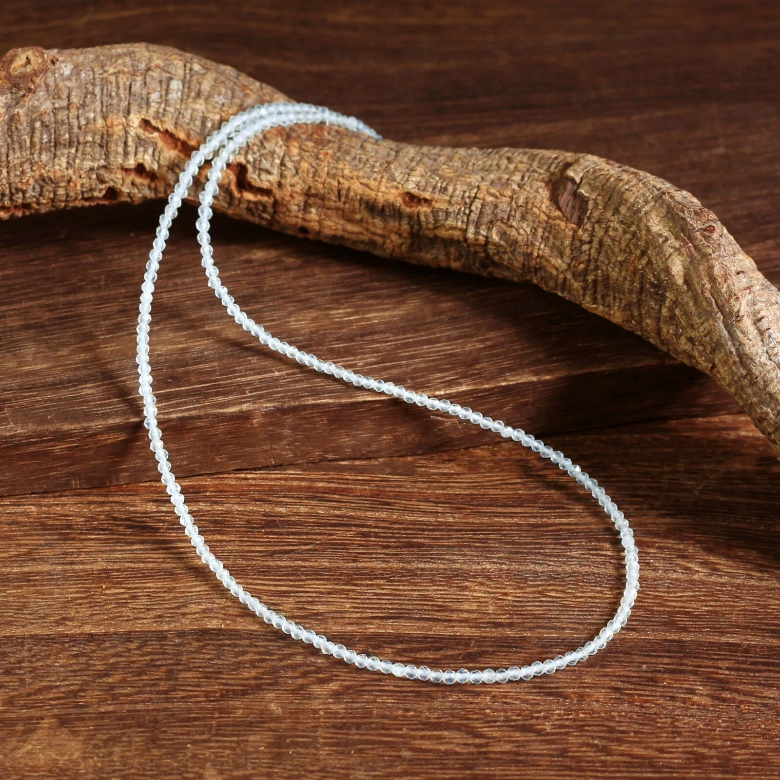 Natural Clear Quartz Necklace 2mm Tiny Beads Choker Minimalist Boho Crystal Gift