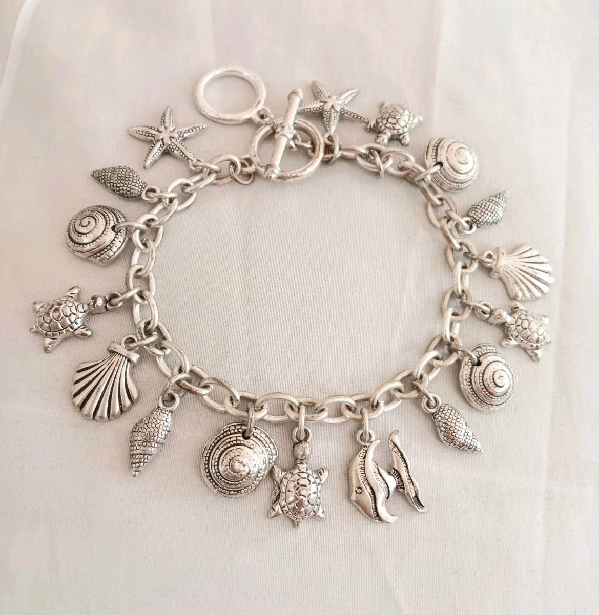 Gorgeous Silver Sea Theme Charms Bracelet 8″ With Adjustable Length Size