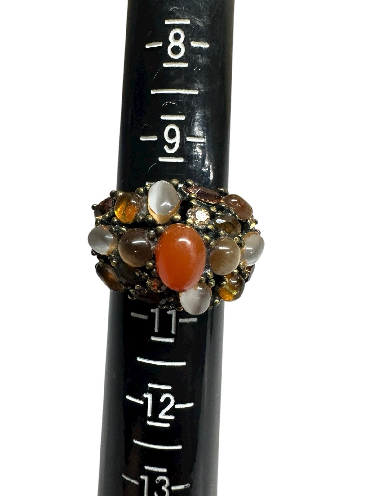 Stunning Solid Brass Ring With Multi-Colored Gemstones Sz 10 Beautiful
