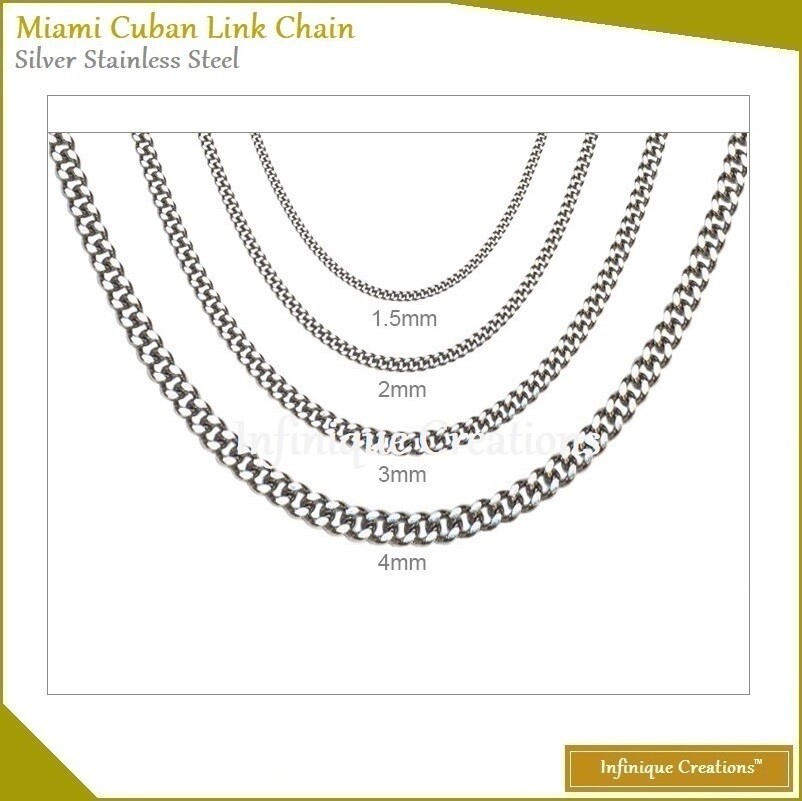 Stainless Steel Silver Miami Cuban Link Chain Bracelet Necklace 1.5mm-9mm 7-38″