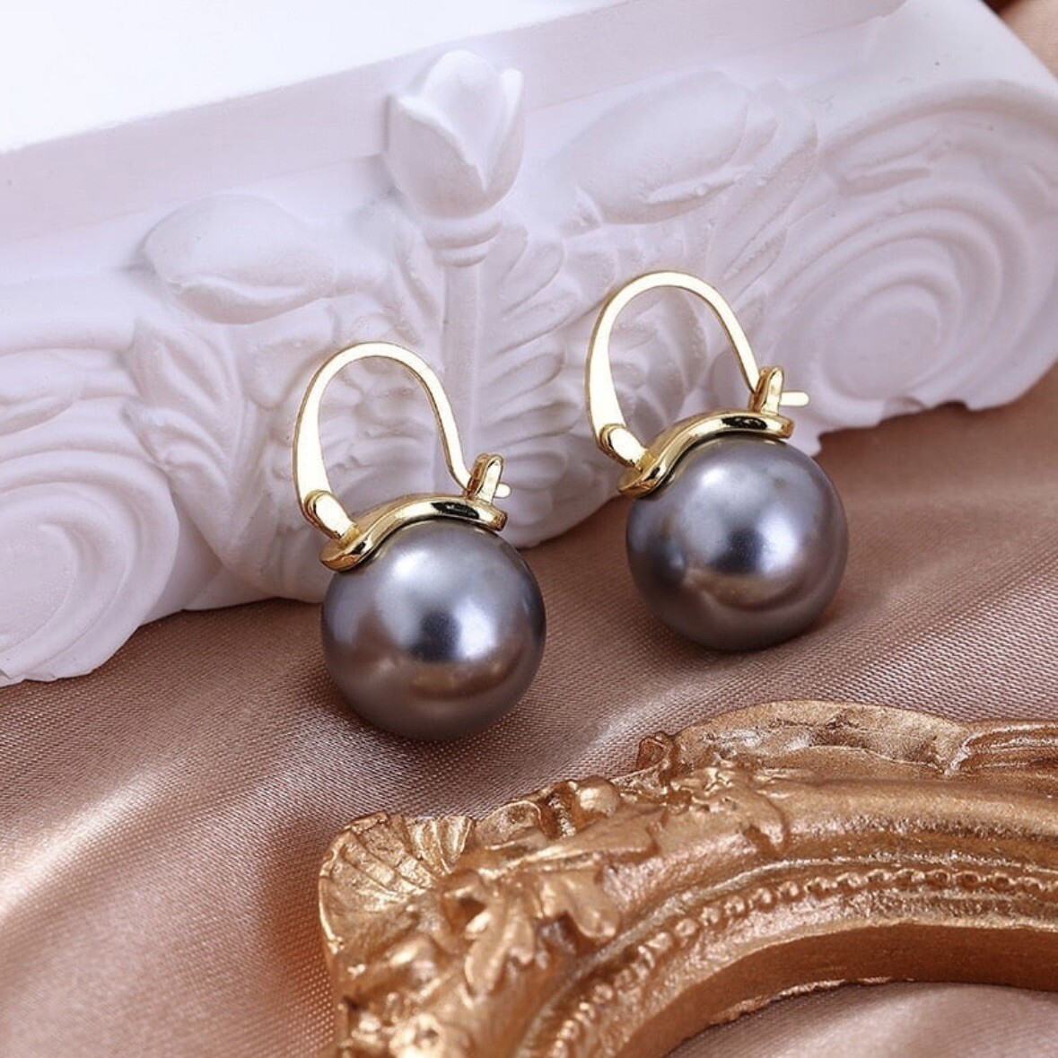 Gray Pearl Dangle Drop Earrings for Women