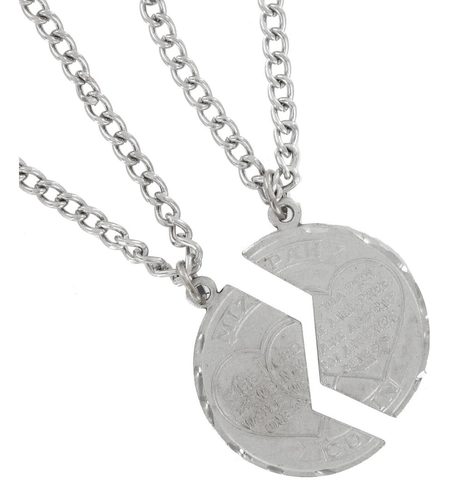 Silver Tone Best Friends Genesis Mizpah Coin 1″ Pendant + 20″ Chain Necklace Set