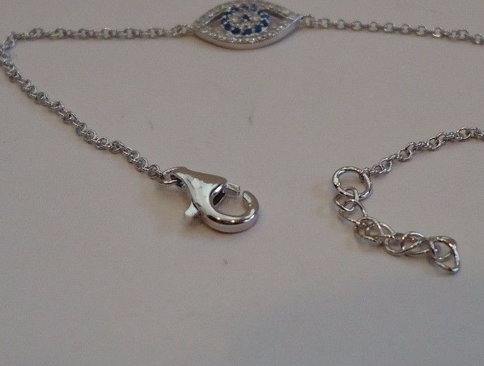 EVIL EYE CHAIN BRACELET LAB CREATED TANZANITE & DIAMONDS 925 STERLING SILVER