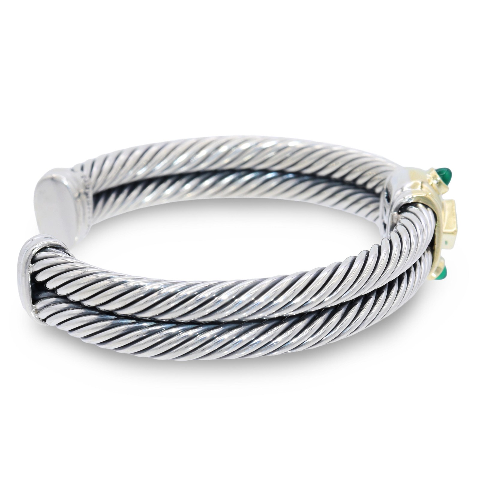David Yurman Sterling Silver 14K Gold Amethyst Green Onyx Cable Cuff Bracelet