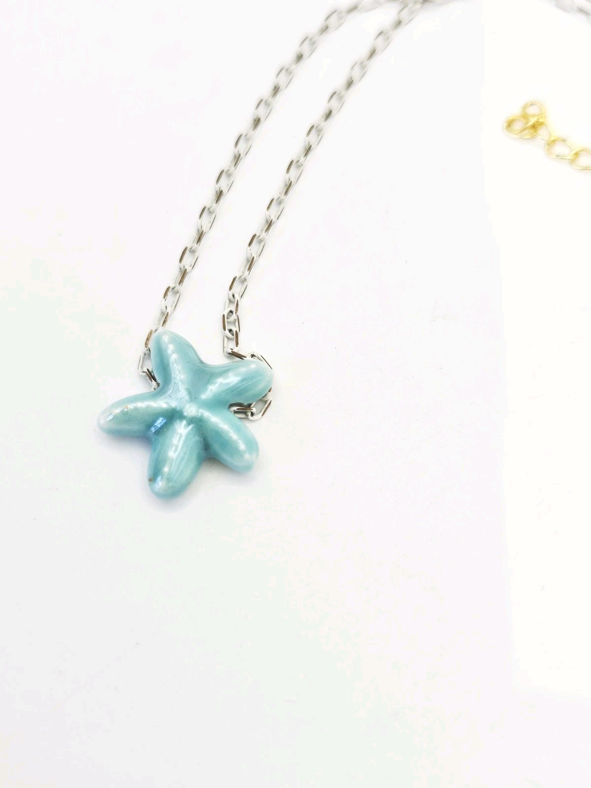 Beachy Fish Starfish Necklaces Handmade Genuine Gemstones Ceramic Jewelry Set
