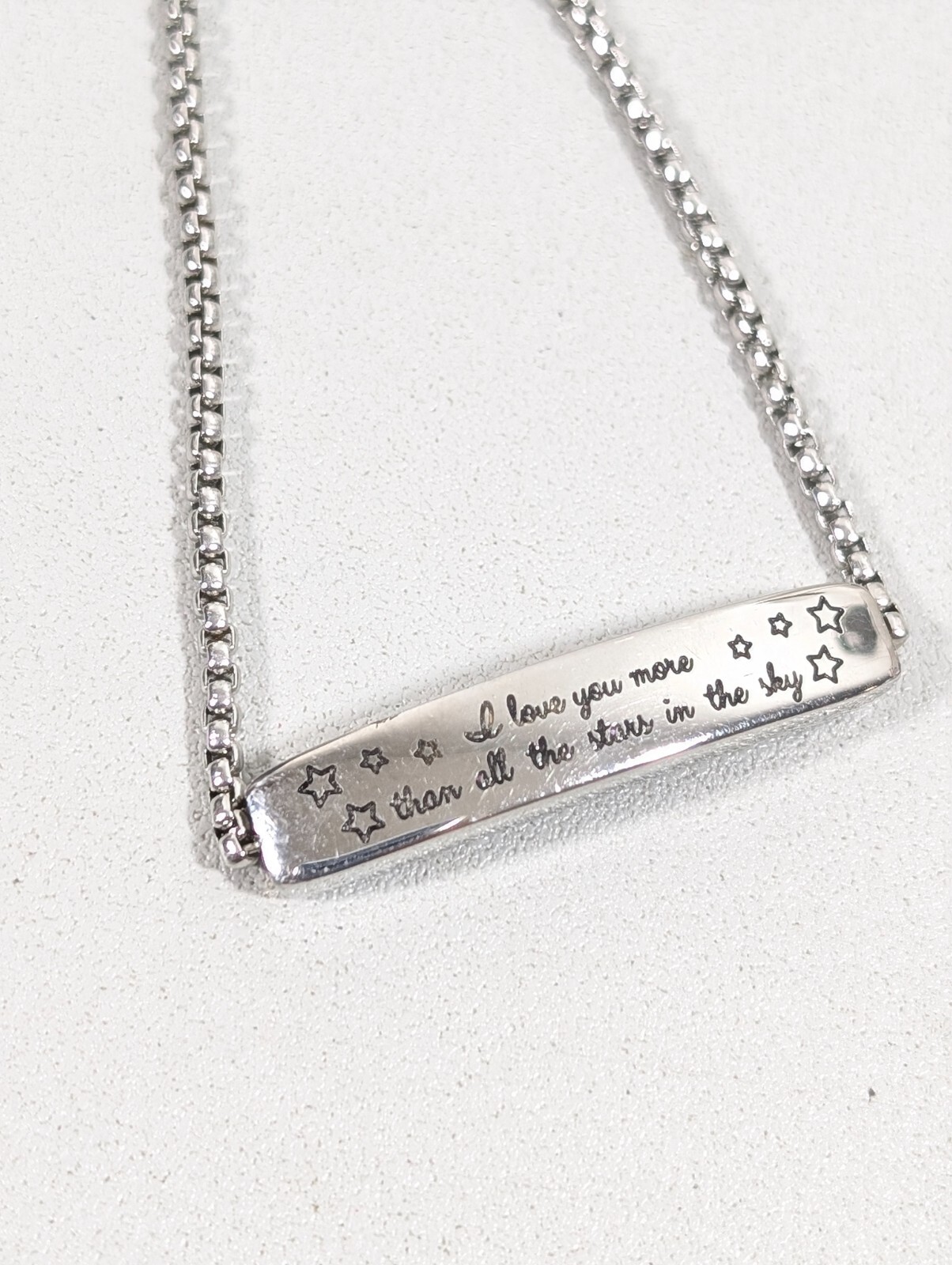 Silver Tone I Love You More Than Stars ID Bar Adjustable Chain Bracelet