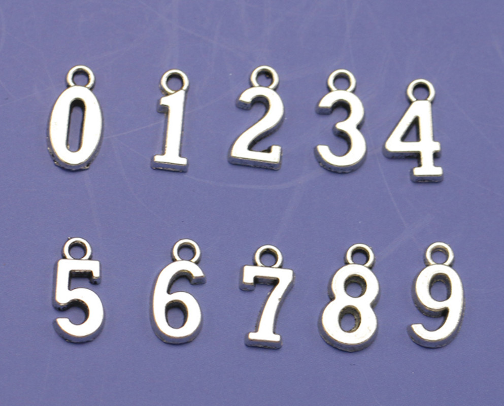 10 Sets (100pcs in Total) Antiqued Silver/Gold/Bronze Alloy Number “0-9” Charm