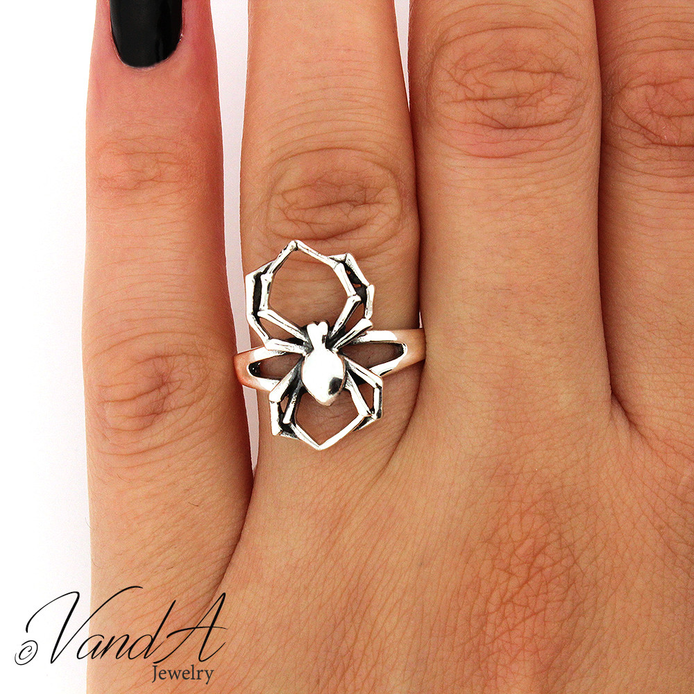 Sterling Silver 925 Spider Ring Black Widow Halloween Jewelry Insect Ring R58