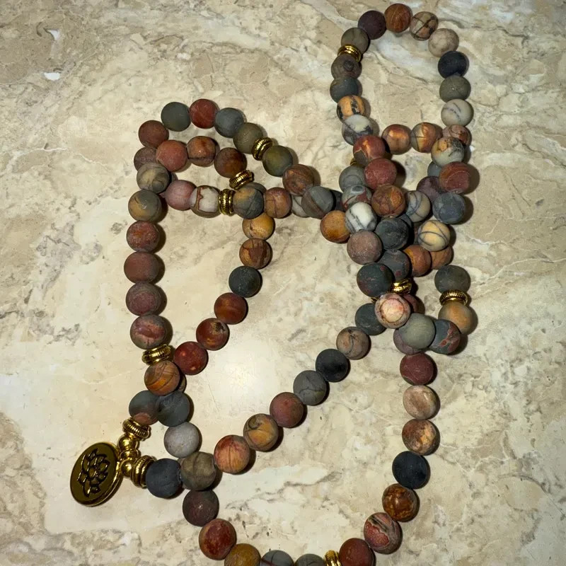 Vintage Red Creek Jasper Stone Bracelet Necklace 108 Beads Mala Jewelry Gifts