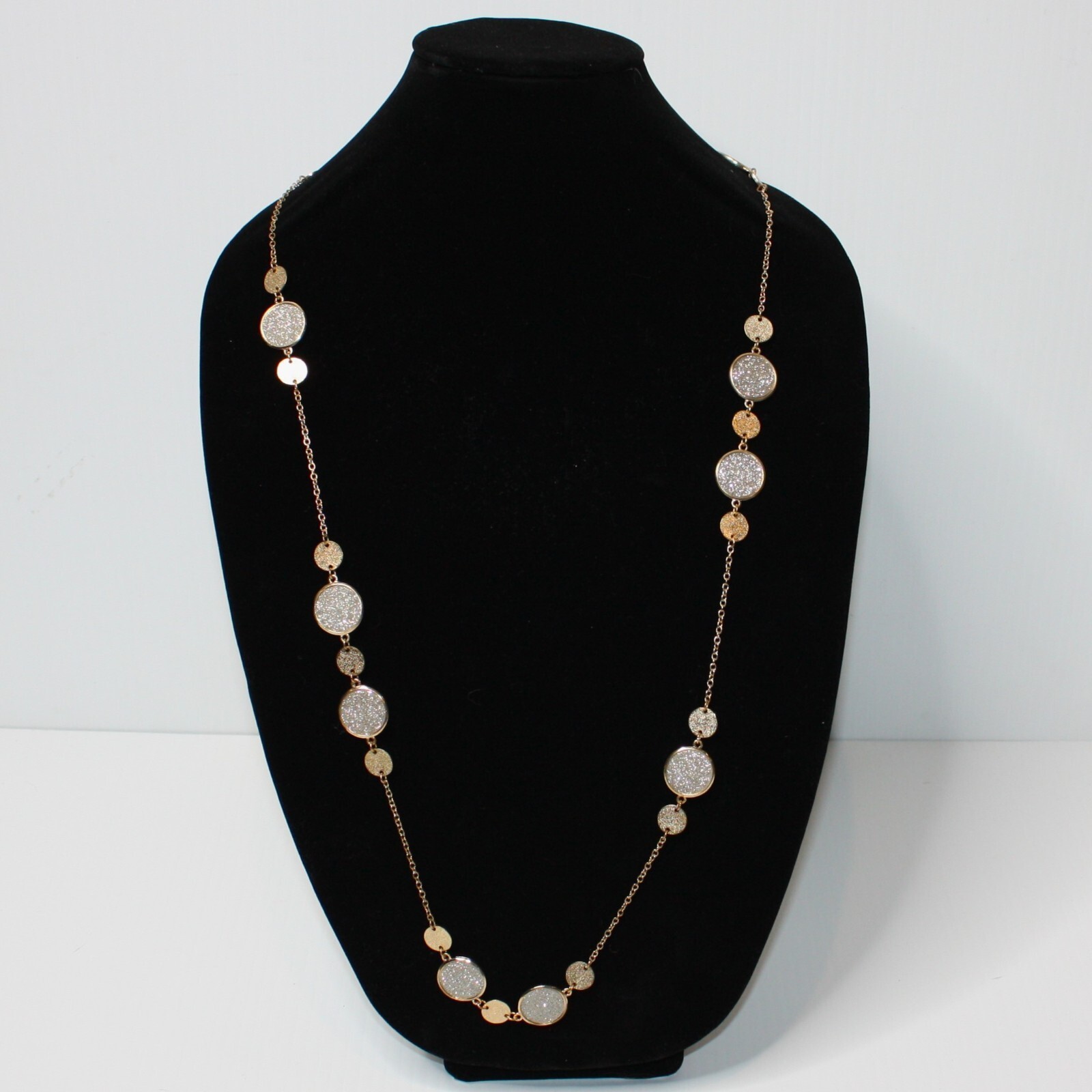 Fashionable Long Gold and Silver Disc Coin Necklace