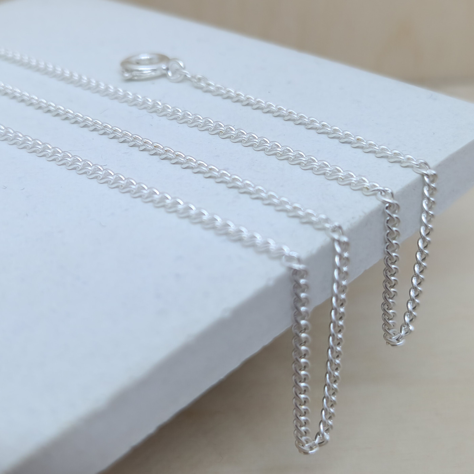 Customisable 2mm Silver-Plated Curb Chain Necklace 16″, 40cm w Spring Ring Clasp