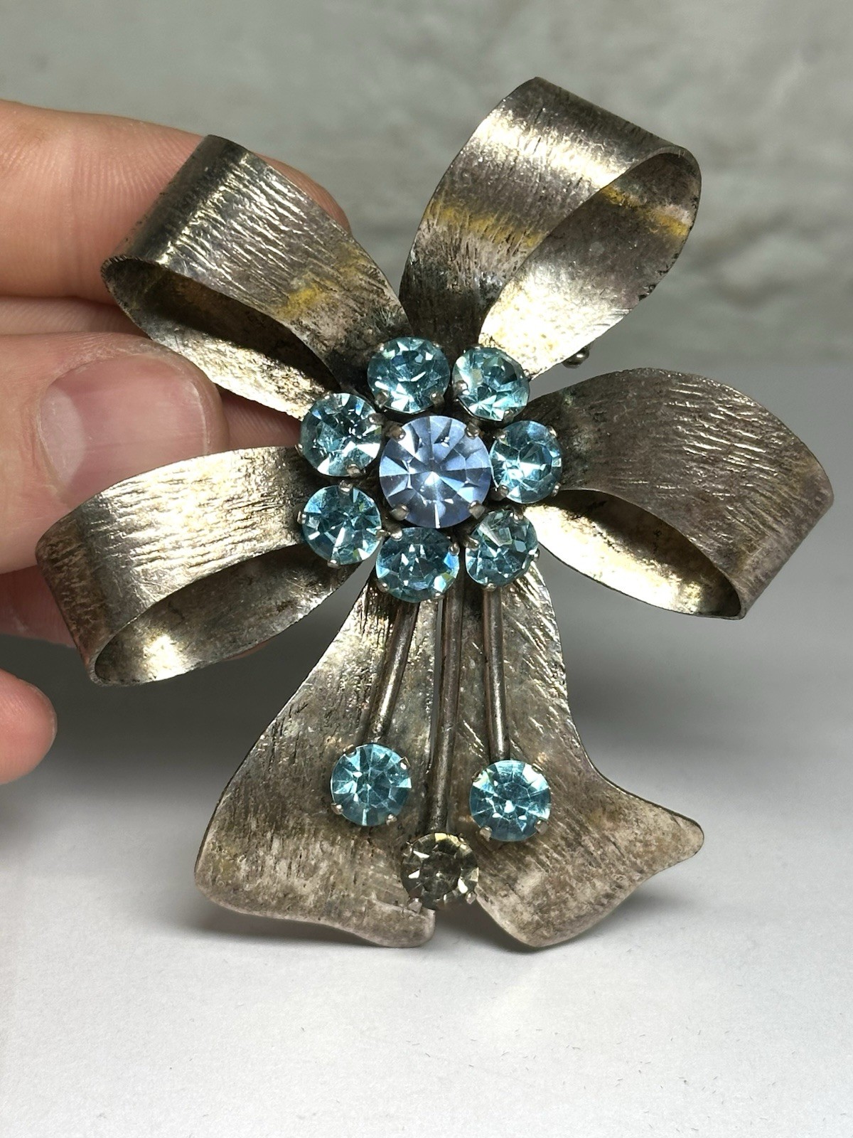 Rare Dominique Aurientis Paris Rhinestone Bow Brooch Silver Tone Large VTG