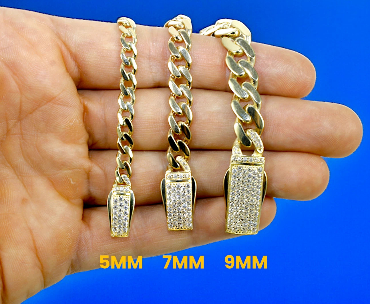14K Yellow Gold Monaco Miami Cuban Link Chain Bracelet CZ Pave 6mm-13mm 16″-30″