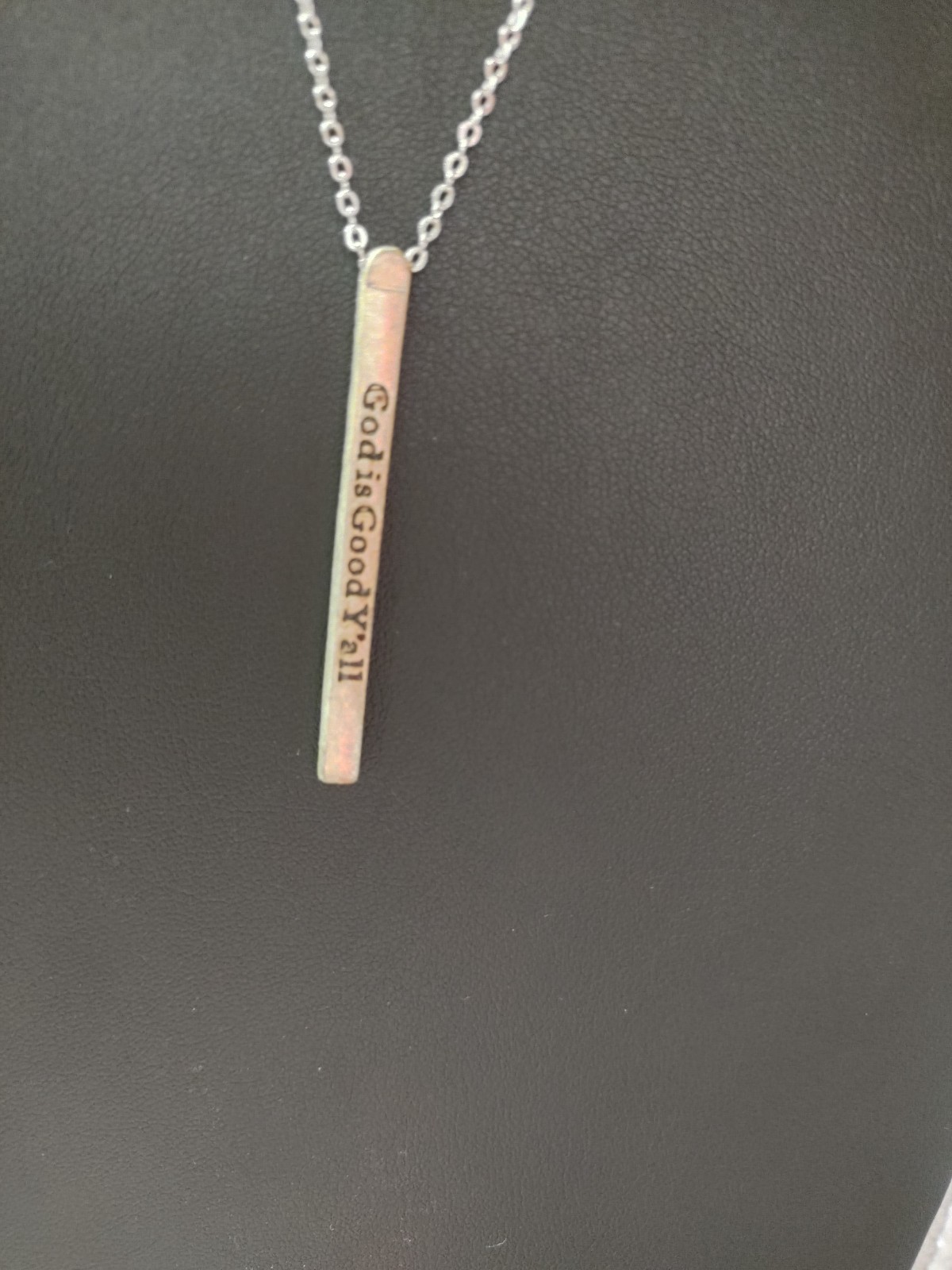 Reversible gold and silver tone bar pendant 31″w/3″ extender