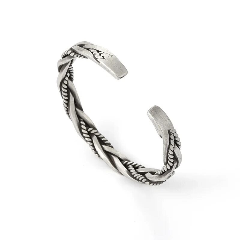 ZARD Men Twist Cable Cuff Bangle Statment Bracelet in 925 Sterling Silver