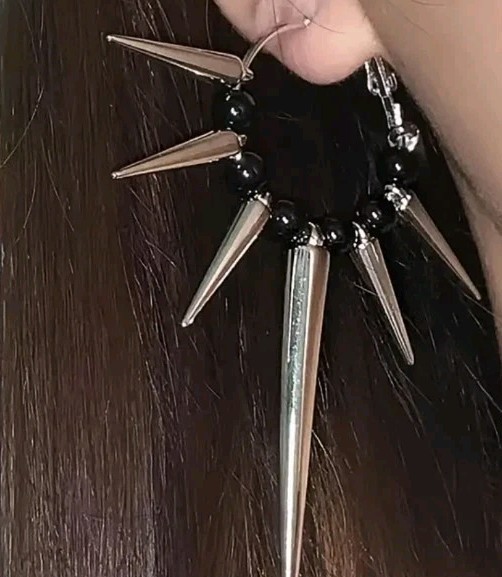 Gothic,Punk, , Long Spike &bead Hoop Earrings. Lightweight Teens,adults, Nwt