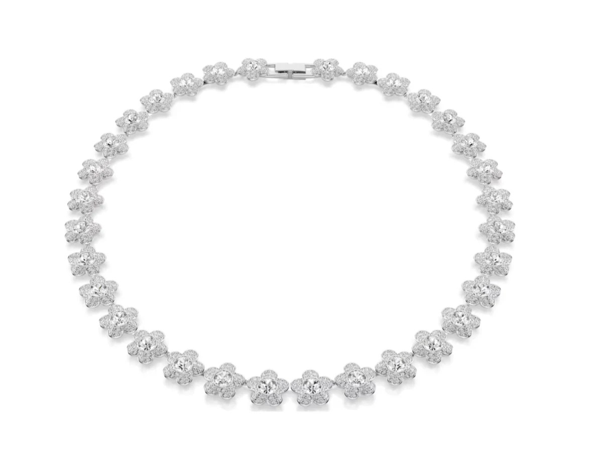 Ariana Grande x Swarovski necklace Round cut, Flower, White, Rhodium plated