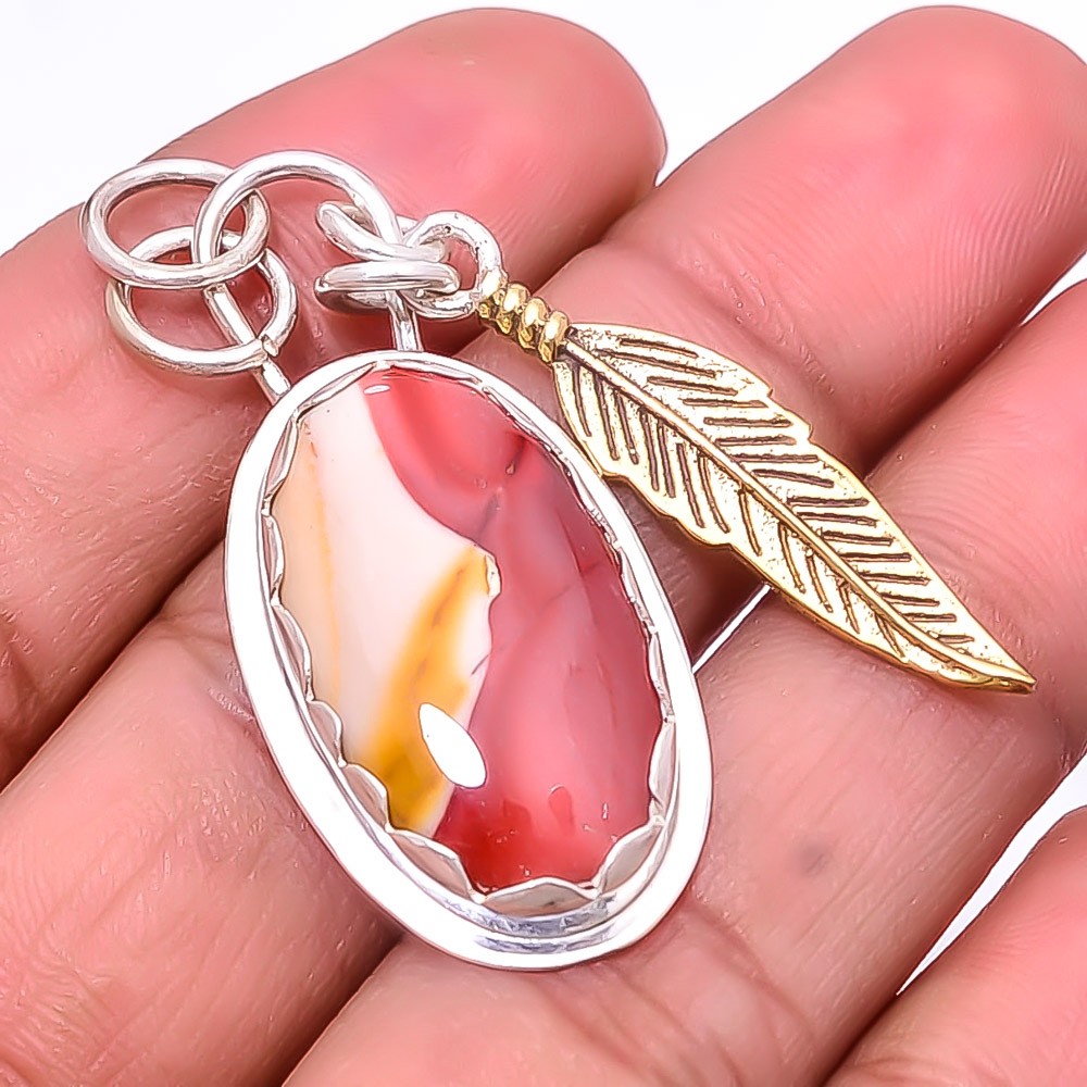 Natural Mookaite 925 Sterling Silver Two Tone Pendant 1.95″ P44, Christmas Gift